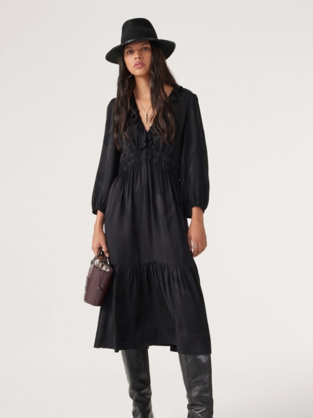 ba&sh Black Long-Sleeve Midi Dress